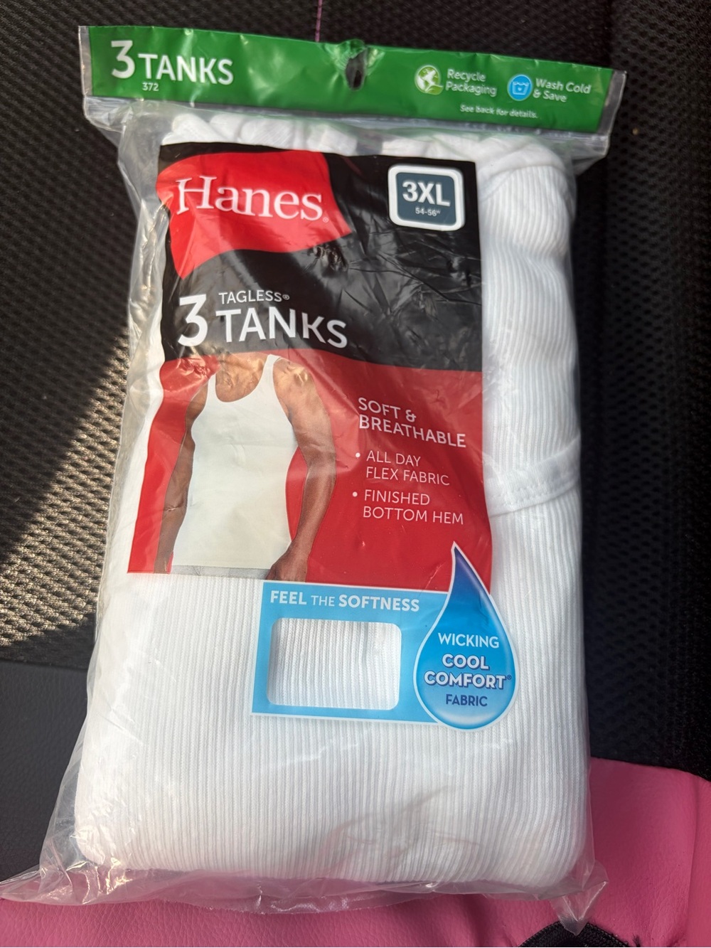Hanes White 3-Pack Tagless Ribbed Tank Tops - 3XL